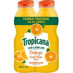 TROPICANA Jus d'Orange Sans Pulpe Pur Jus 50cl (pack de 4 bouteilles)