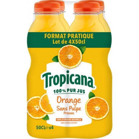 TROPICANA Jus d'Orange Sans Pulpe Pur Jus 50cl (pack de 4 bouteilles)